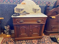 ANTIQUE VICTORIAN WALNUT & MARBLE WASHSTAND ?