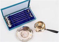 Sterling Silver Brandy Warmer, Plate & Spoons