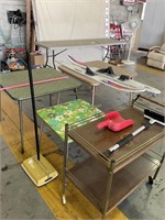 Folding tables, vintage water skis,
