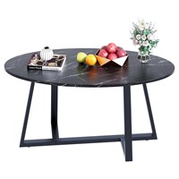 Wolawu Oval Faux Black Marble Coffee Table Wooden
