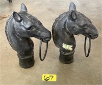 Pair of Vintage Cast Iron Horse Head Post Toppers