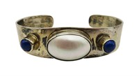 Sterling Mother of Pearl & Lapis Lazuli Cuff