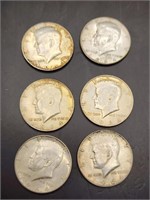 6 1964 90% Silver Kennedy Half Dollars