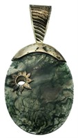 Vintage Large Moss Agate Sterling Silver Pendant