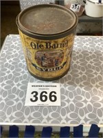 Old barrel syrup tin