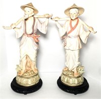 Pair of Asian Figural Sculptures on Wood Stands