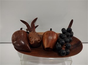 Carved Wood Fruit on Tray