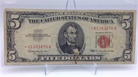1963 Red Seal Star Note $5 Bill