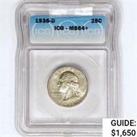 1936-D Washington Silver Quarter ICG MS64+