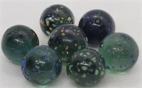 7pc Green Glass Confetti Marbles