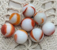 8pc Milky White & Blood Orange Marbles