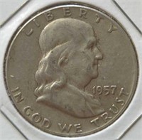 Silver 1957 Franklin half dollar