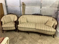 Antique Reupholstered Matching Sofa & Chair
