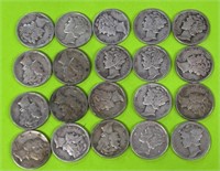 (20) silver Mercury dimes