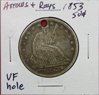 1853 Liberty Seated Half Dollar Arrows & Rays VF