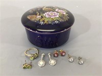 Porcelain Box w/ Earrings and Ring