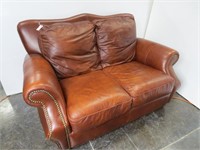 Leather Love Seat w/ Nail Head Trim-Made in Italy