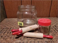 Jars, miniature rolling pins