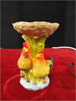 Hen & Rooster Pedestal Dish 5 x 7" Tall NIB