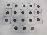18 semi key date wheat back pennies 1910-1942
