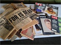 FDR/JFK newspaper articles and magazines