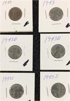 6 - Steel Pennies 1943, 1943d, 1943s 2 each