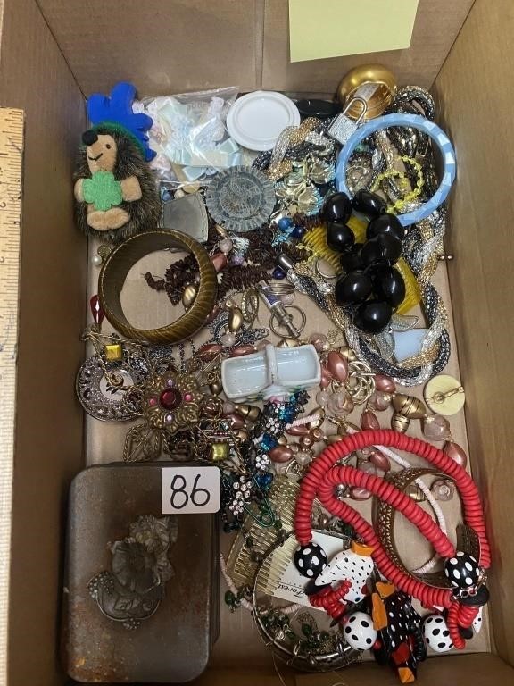 Box lot jewelry, odds, and ends
