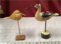 2 Wooden Shore Bird Statues