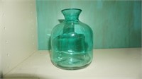 Teal green short vase