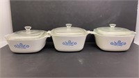 Three Corning Ware casserole dishes