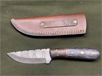 DAMASCUS STEEL KNIFE WITH LEATHER SHEATH (FULL