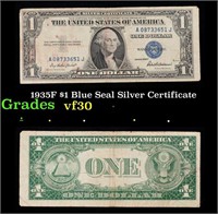 1935F $1 Blue Seal Silver Certificate Grades vf++