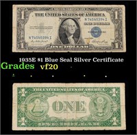 1935E $1 Blue Seal Silver Certificate Grades vf, v