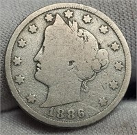 1886 Liberty Head V Nickel VG Key Date