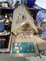 CARVED WOOD DOLLHOUSE 35x16x14