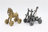 Working Pewter Catapult & Brass Horse