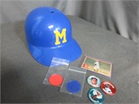 Plastic Baseball Hat , Card & Coins