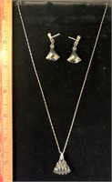 NICE BLACK ONYX PENDENT & EARRINGS W SILVER CHAIN