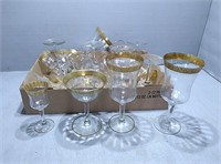 Flat of stemware glass trimmed in gold