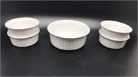 5 Corning Ware White Ceramic Dishes / Bowls