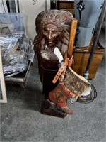 Indian Statue w/ extras, damaged in back Headress