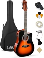 Fesley 12 String Guitar (wood Neck, Black Body)
