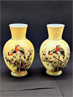 Pair of Hand Painted Baccarat Robin Vases