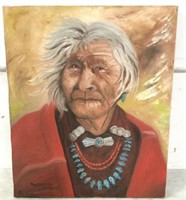 Signed Native American Themed Oil On Canvas