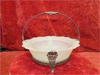Antique white Satin glass Bride's Basket