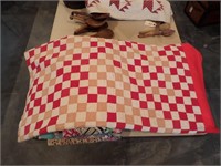 Early Hand Sewn Quilt - Red & White Checkers