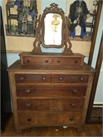 Antique 7 Drawer Chest of Drawers w Mirror