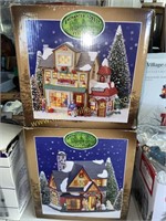 Christmas village house and hardware store