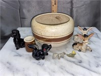 Pottery bowl and figurines