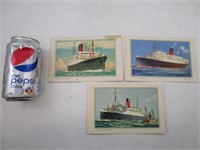 Cartes postales x3 Paquebots Cunard 1950s